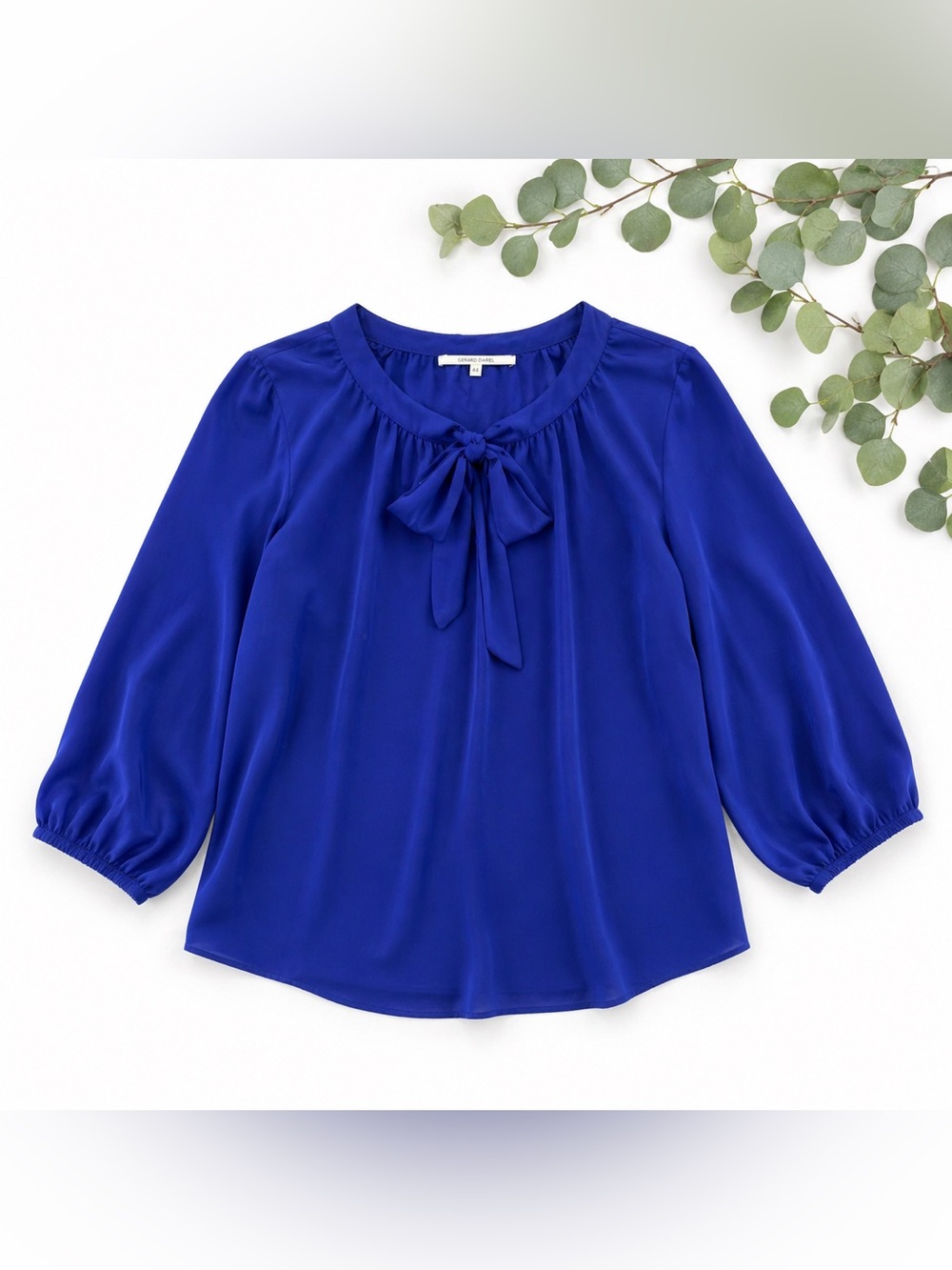 Gerard Darel 100% Silk Royal Blue Blouse | Tie Neck | Luxe Minimalist Top |